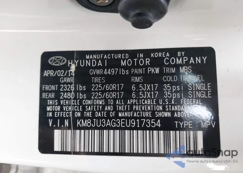 2014 Hyundai Tucson Se z USA, uszkodzony, nr VIN KM8JU3AG3EU917354